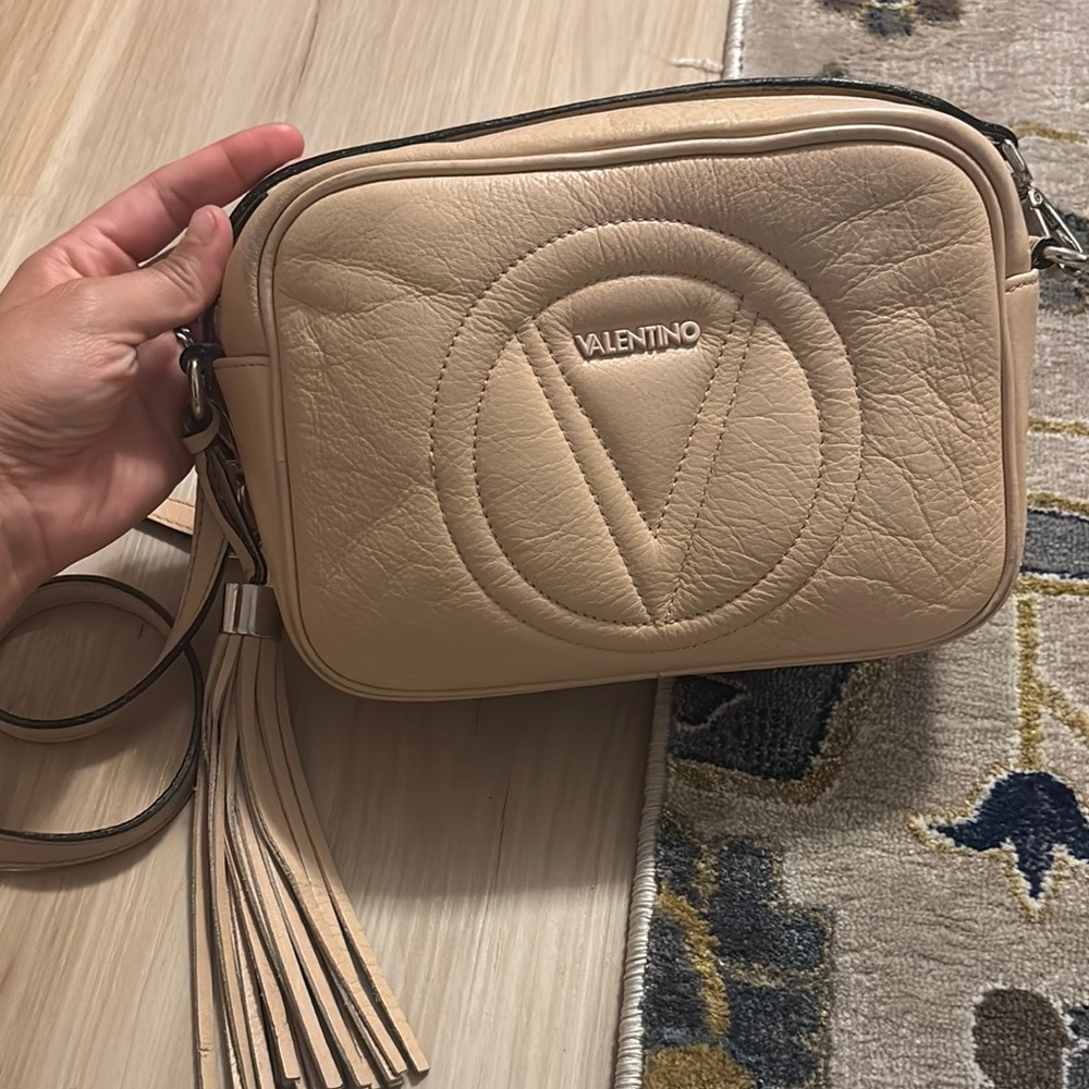 Valentino Beige Leather Crossbody Bag with Tassel
